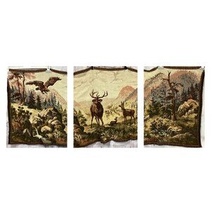 Vintage French Deer Eagle Mountains Tapestry